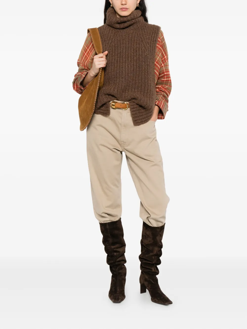 ISABEL MARANT Ribgebreide top met col Bruin