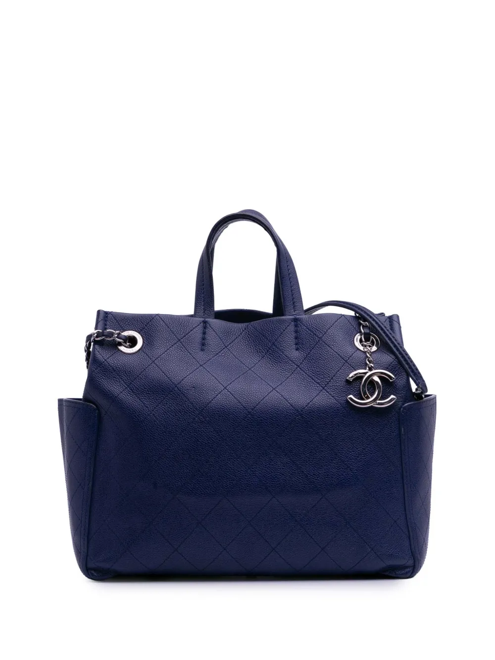 Pre-owned Chanel 2014 Medium Quilted Caviar Cc Pocket Tote Satchel