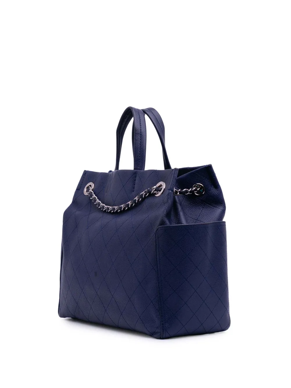 Pre-owned Chanel 2014 Medium Quilted Caviar Cc Pocket Tote Satchel
