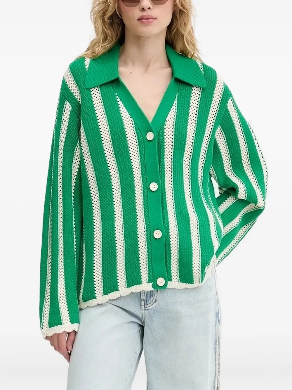 Stine Goya striped button-up cardigan Groen