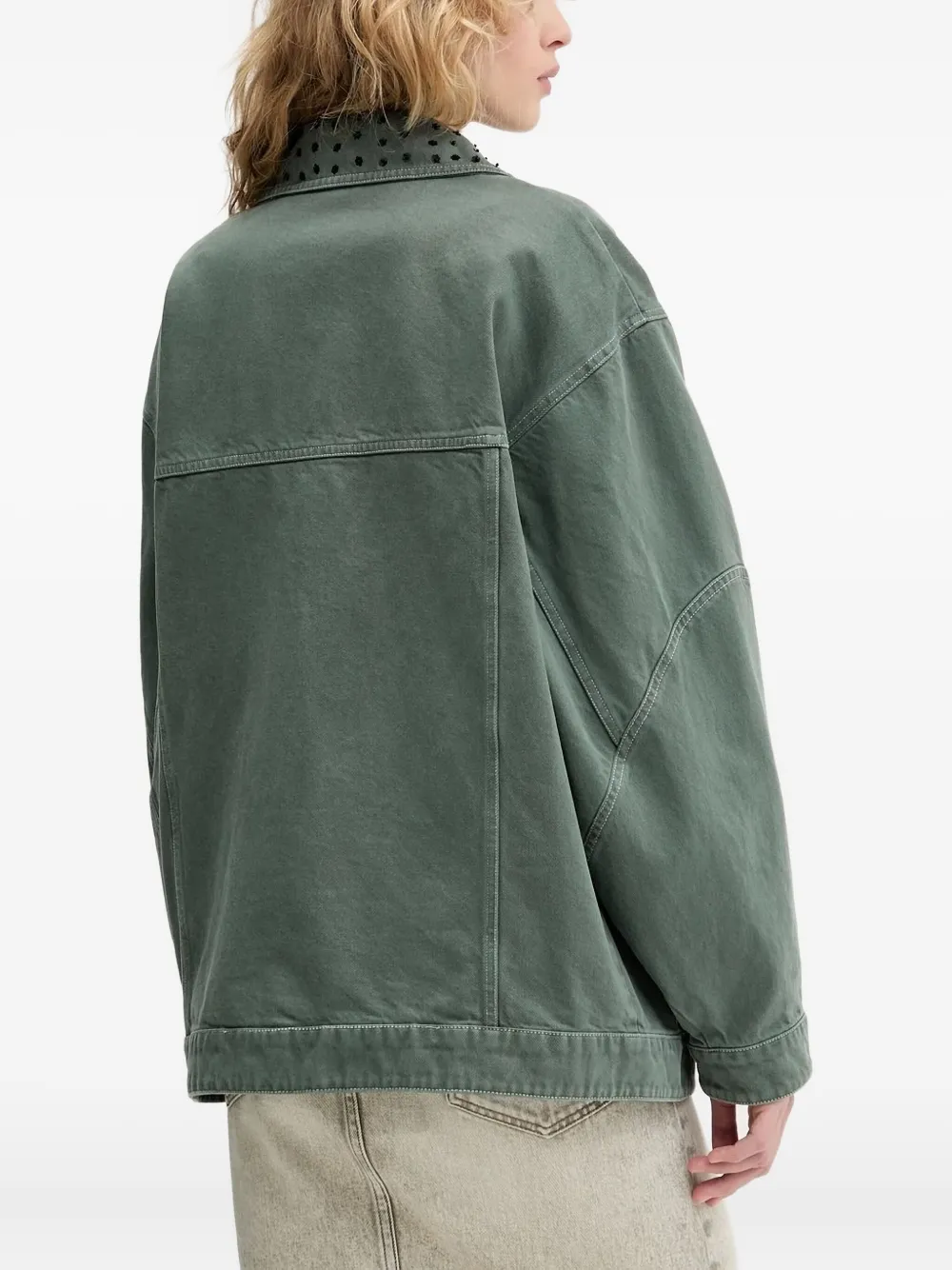 Stine Goya Denim jack met verfraaide kraag Groen