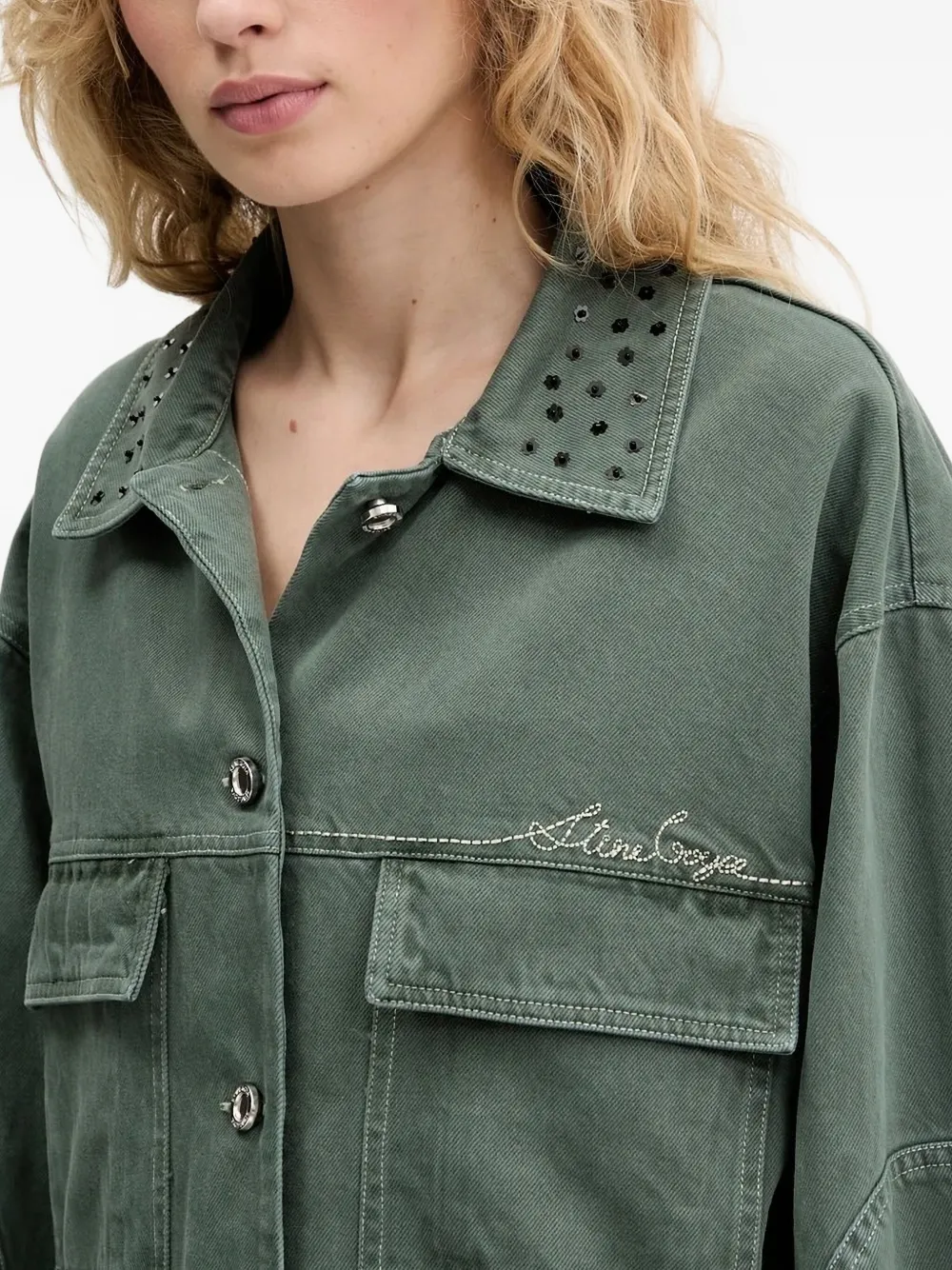 Stine Goya Denim jack met verfraaide kraag Groen