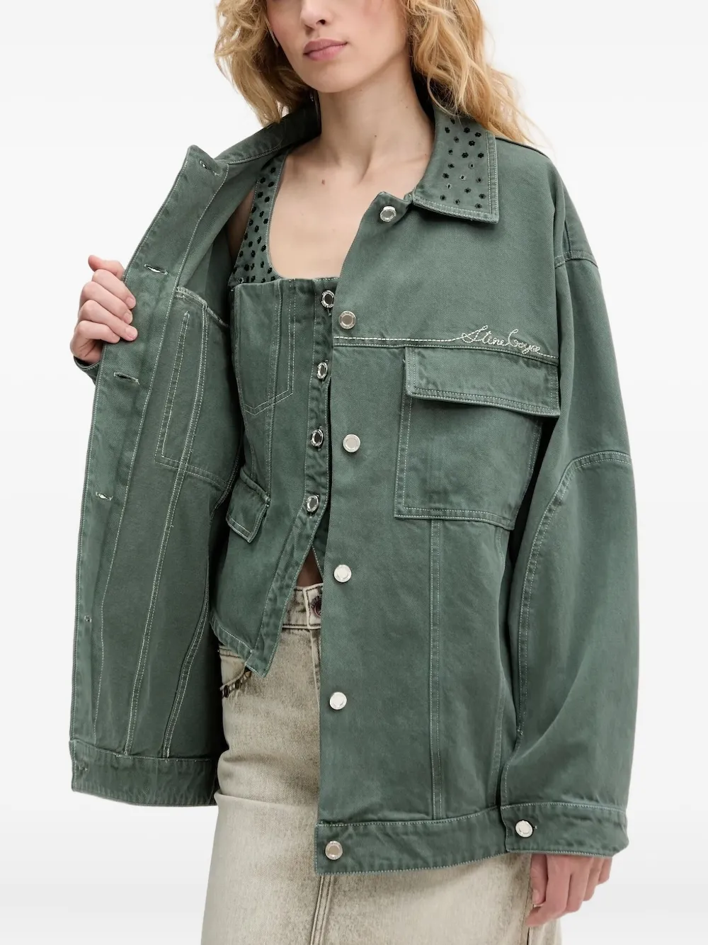 Stine Goya Denim jack met verfraaide kraag Groen