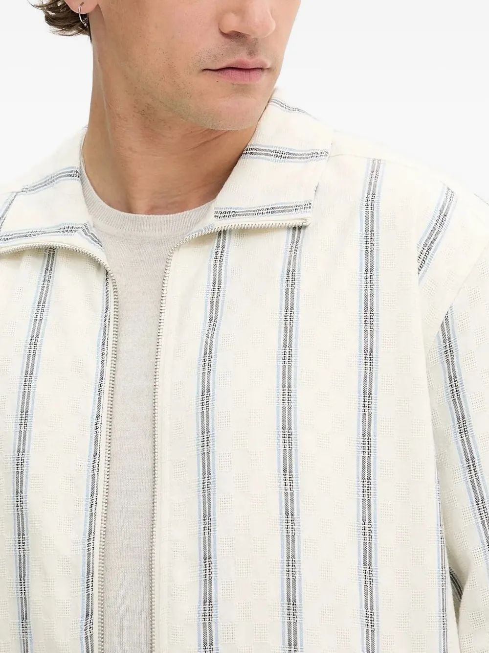 Les Deux Stanley Stripe Cotton Dobby Zip Jacket In Neutral