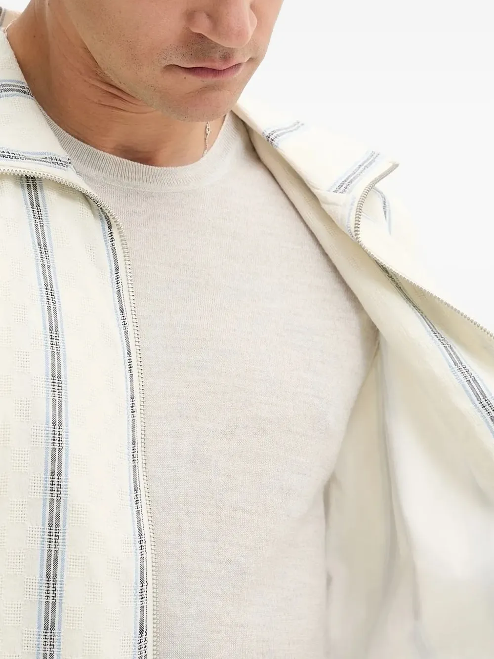 Les Deux Stanley Stripe Cotton Dobby Zip Jacket In Neutral