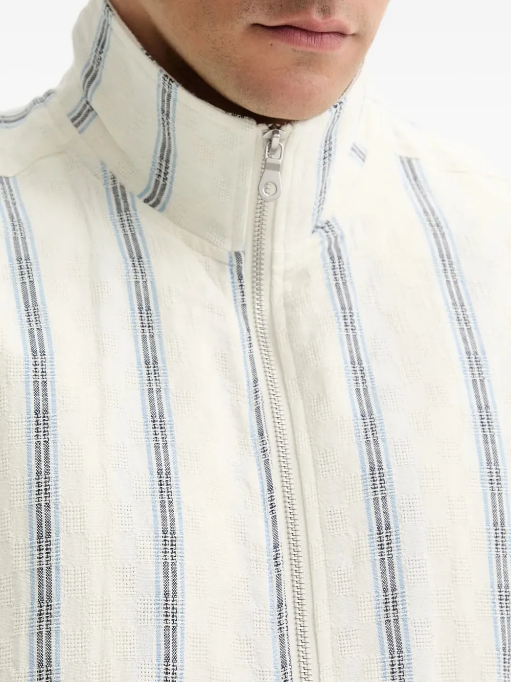 Les Deux Stanley Stripe Cotton Dobby Zip Jacket In Neutral