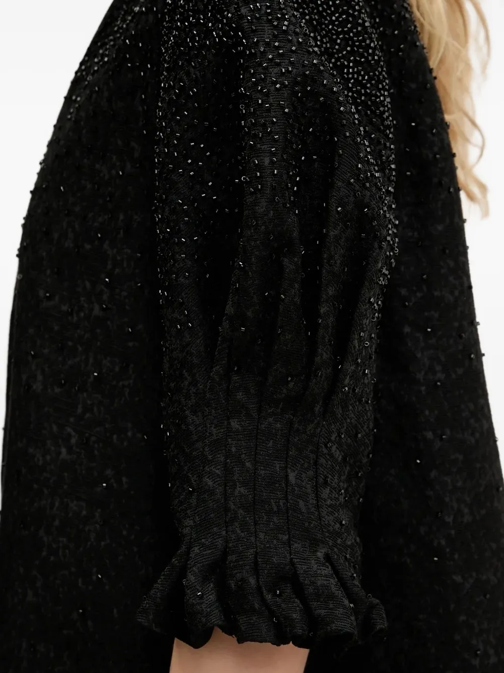 Stine Goya beaded puff-sleeve mini dress Zwart