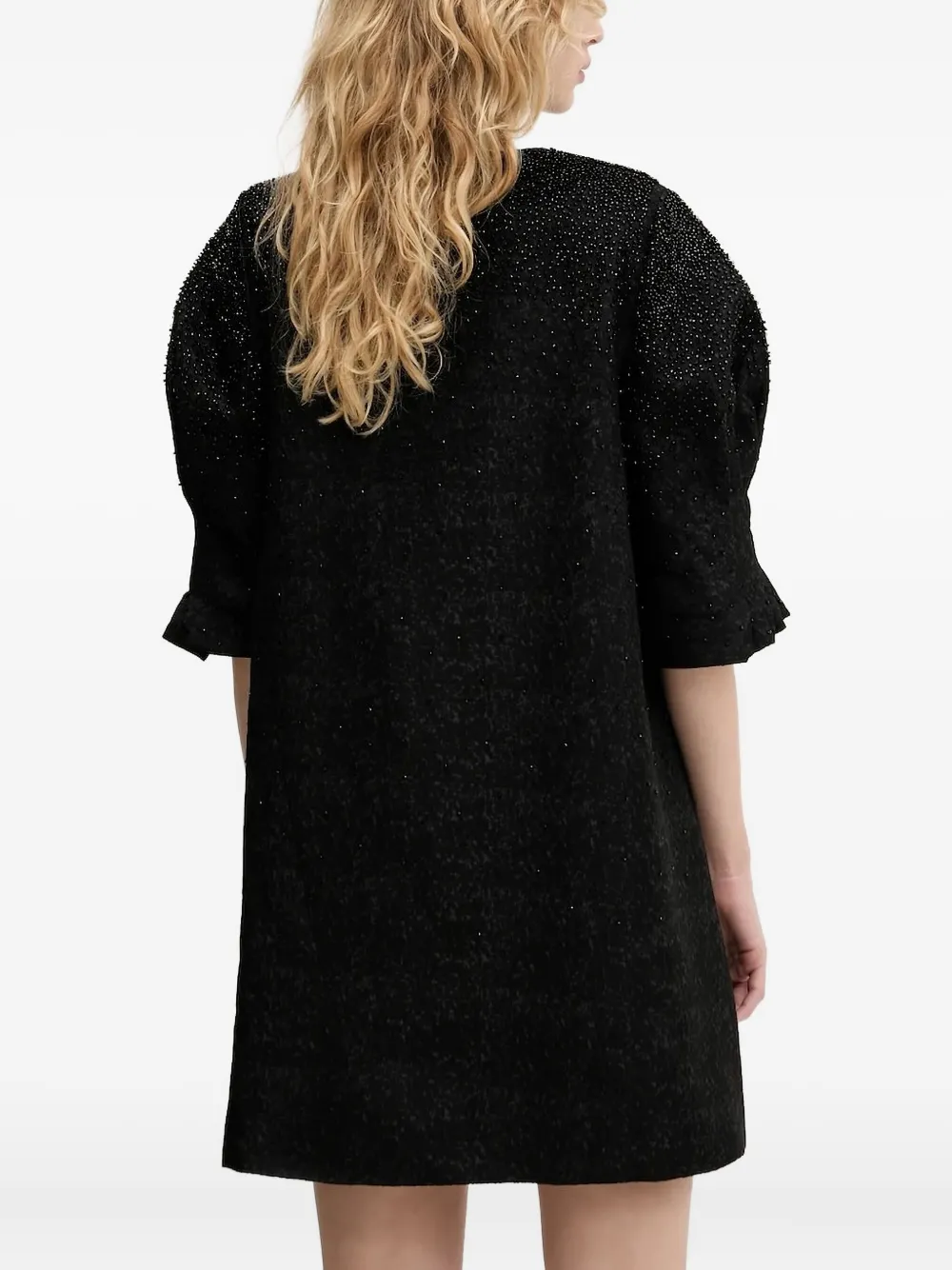 Stine Goya beaded puff-sleeve mini dress Zwart