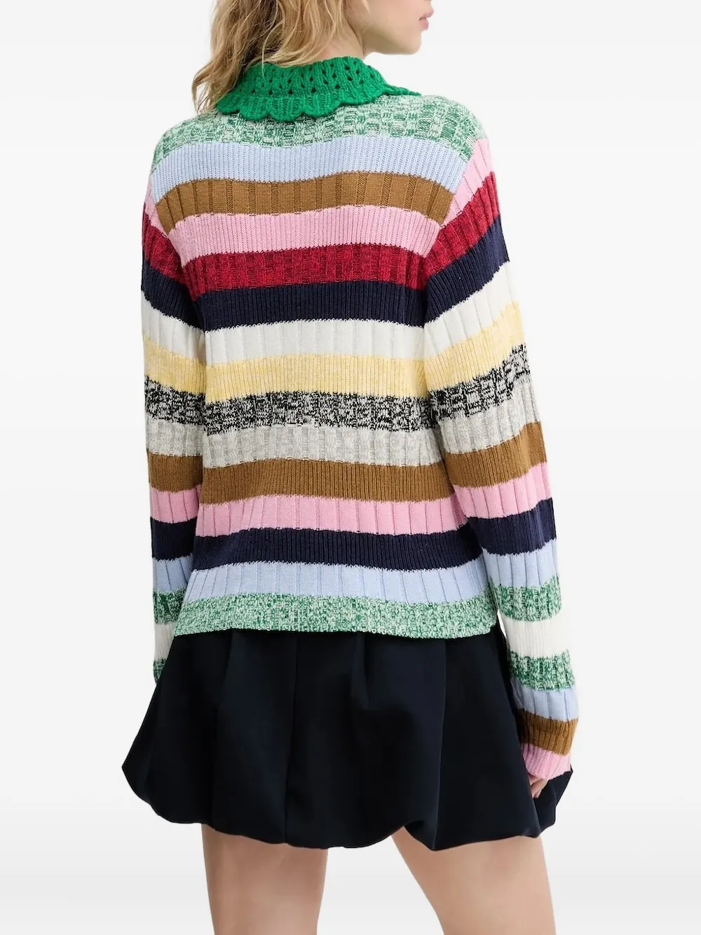 Stine Goya striped crochet-collar knit Groen