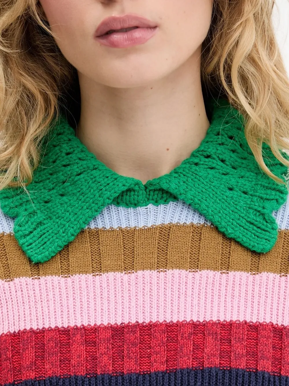 Stine Goya striped crochet-collar knit Groen