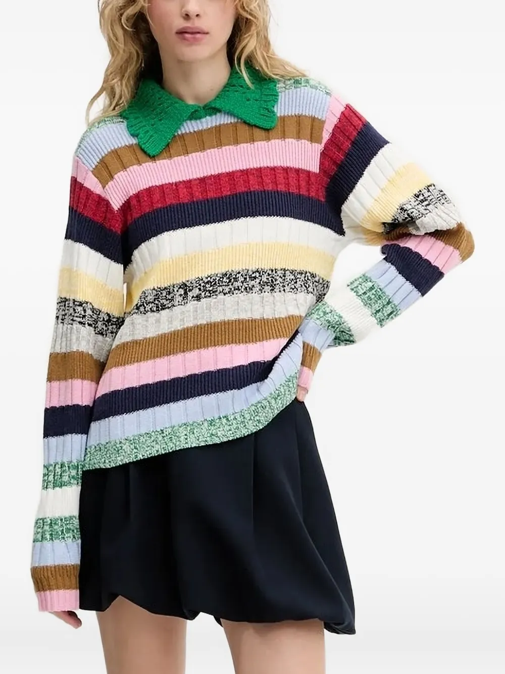 Stine Goya striped crochet-collar knit Groen