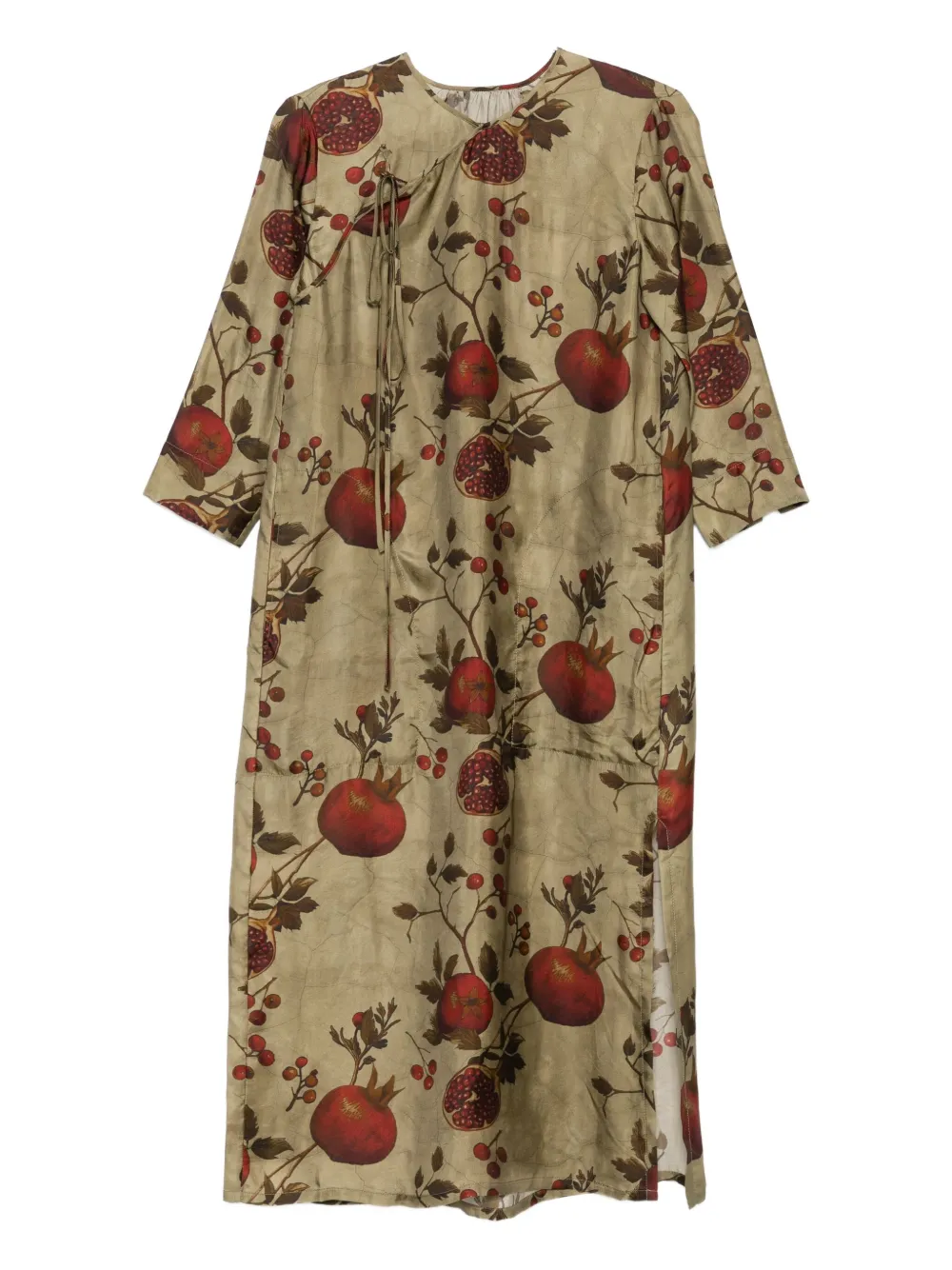 pomegranate-print tie-front midi dress
