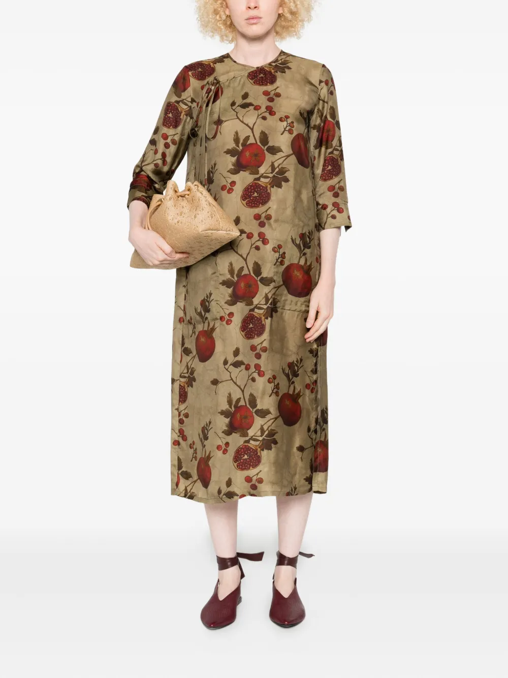 Uma Wang Midi-jurk met print en gestrikte voorkant - Groen