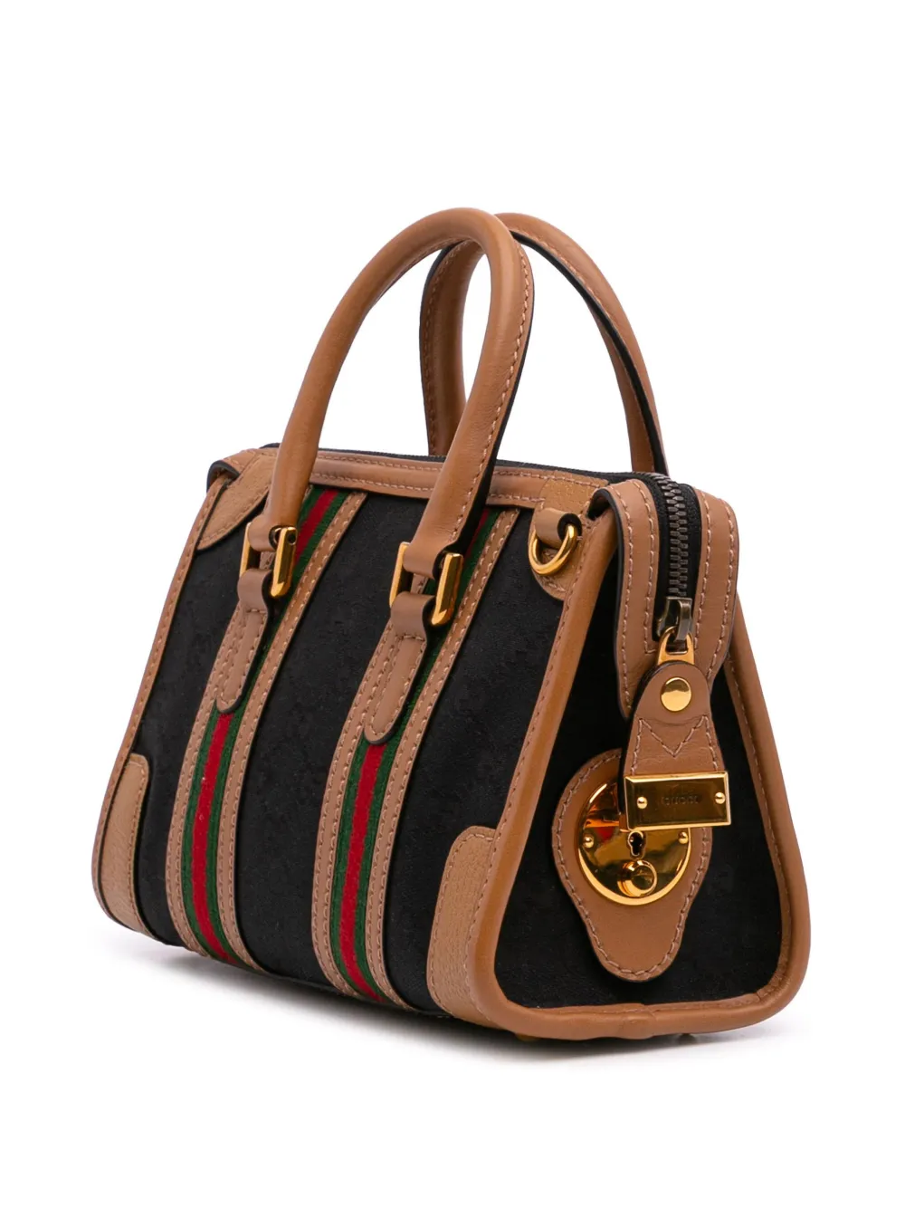 Pre-owned Gucci 2016-2025 Mini Gg Canvas Web Bauletto Top Handle Bag Satchel In Brown