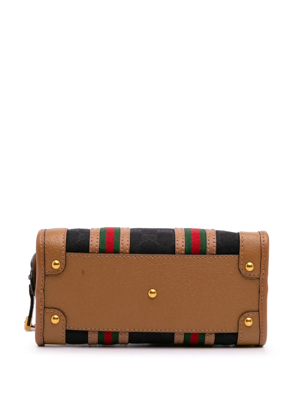 Pre-owned Gucci 2016-2025 Mini Gg Canvas Web Bauletto Top Handle Bag Satchel In Brown