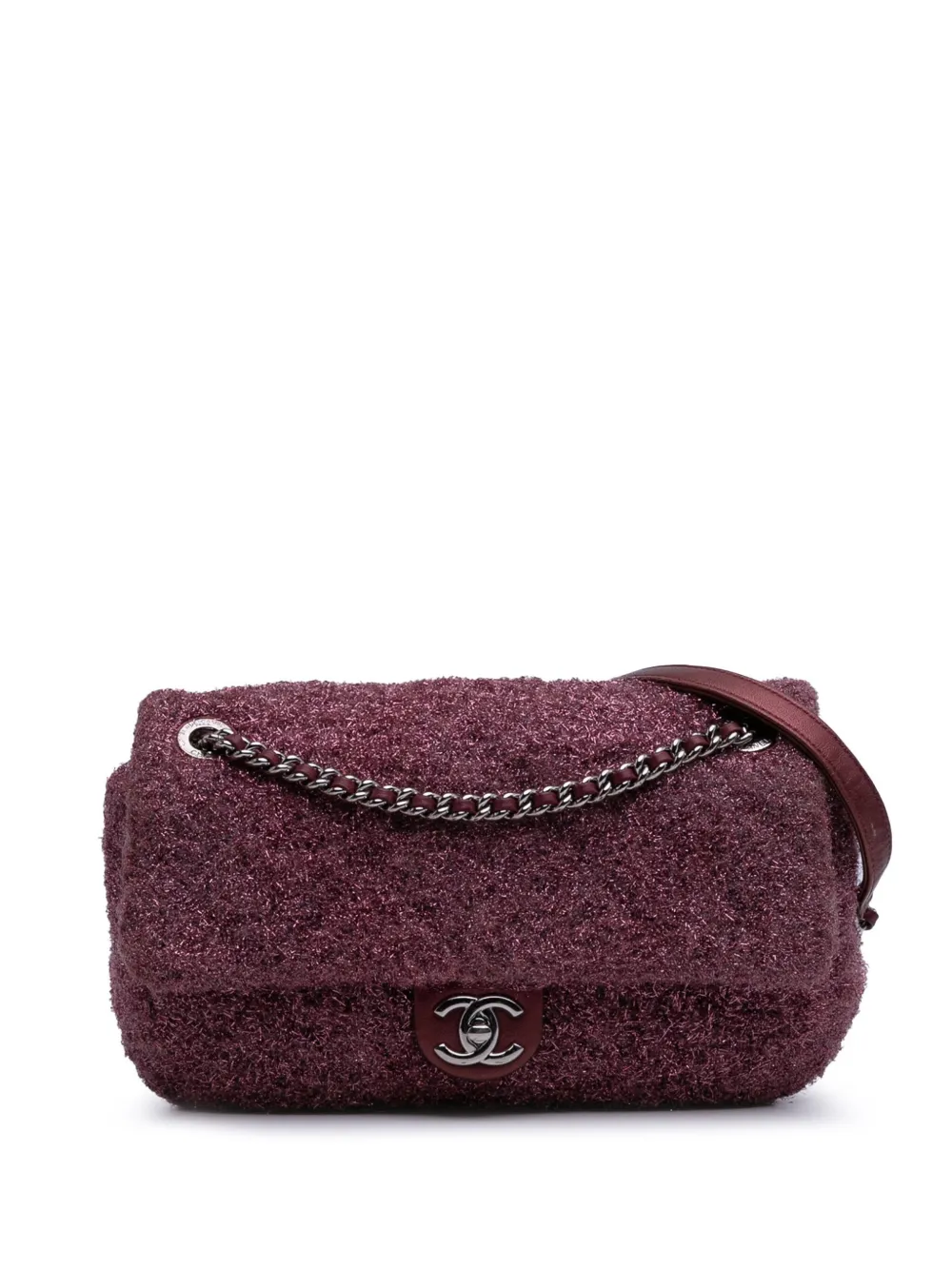 Pre-owned Chanel 2017-2018 Medium Quilted Metallic Knit Pluto Glitter Flap Crossbody Bag