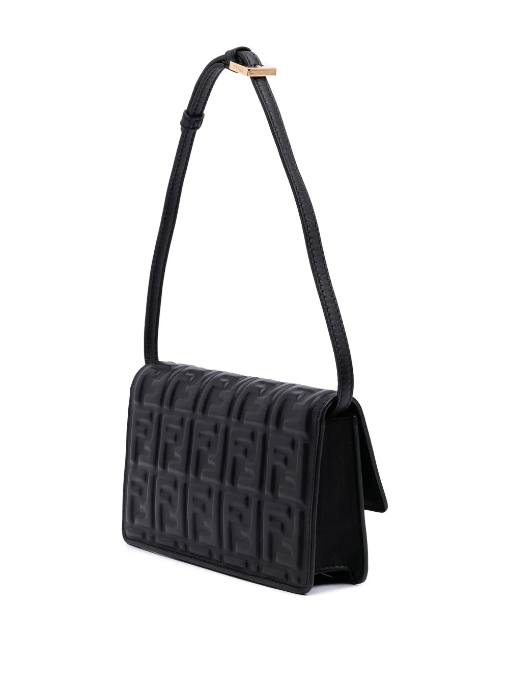 Pre-owned Fendi 2010-2025 Zucca Embossed Nappa Baguette Wallet On Chain Crossbody Bag