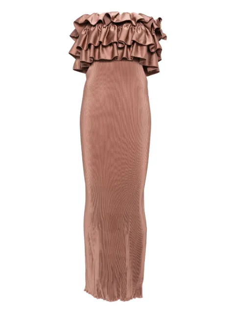 L'IDÉE pleated ruffled maxi evening dress