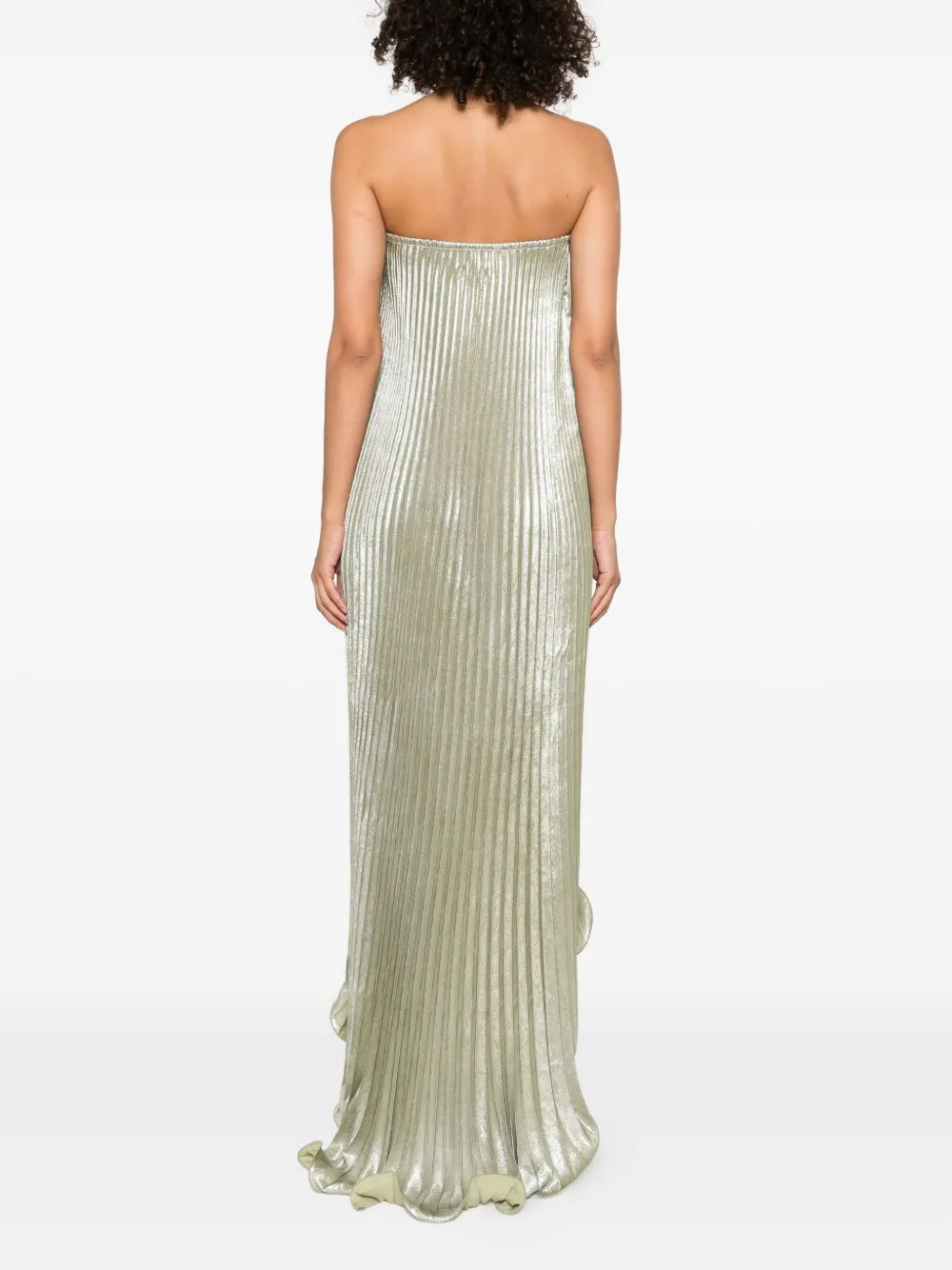 L'idée Deesse Pleated Halterneck Gown In Green