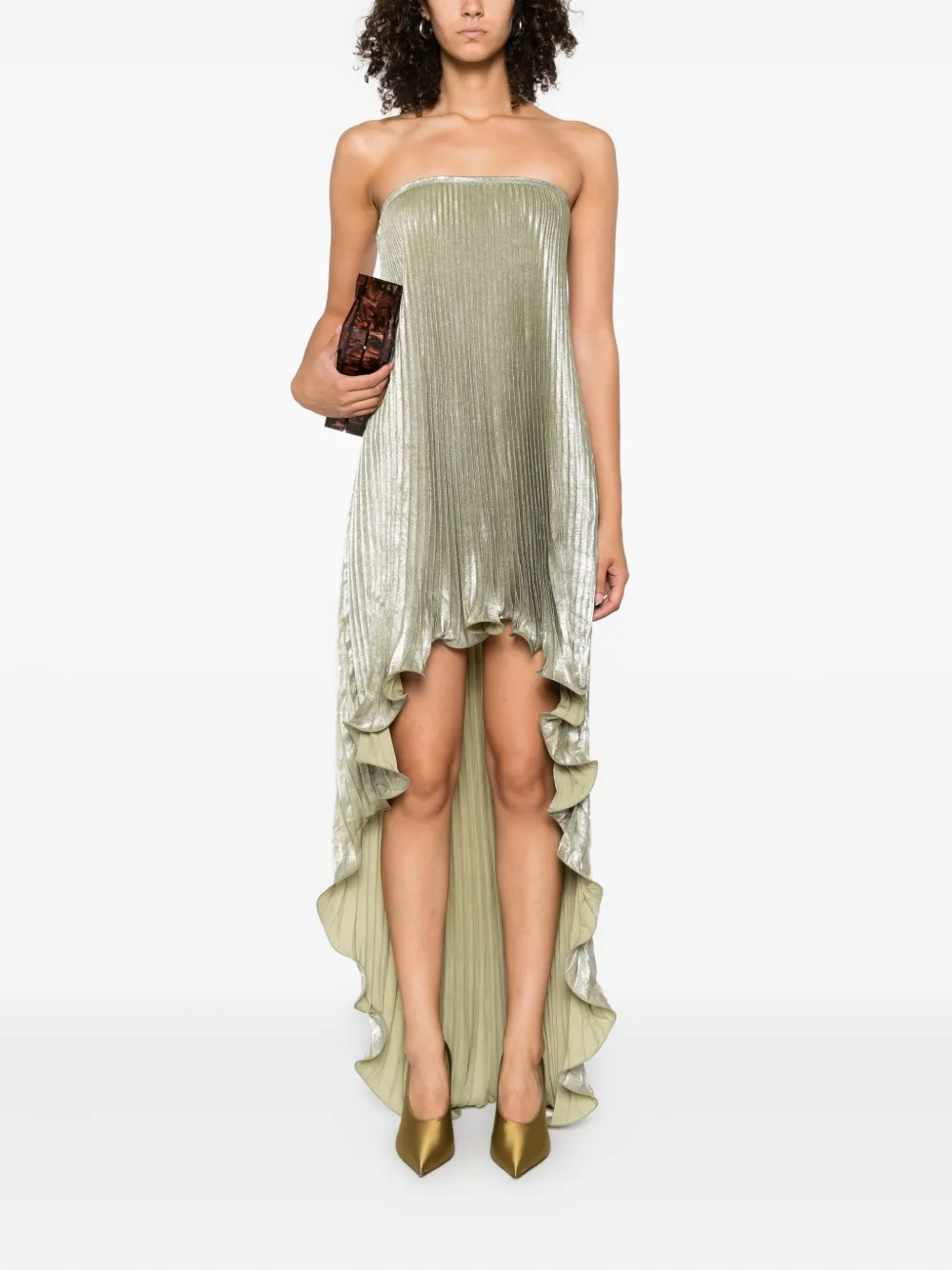 L'idée Deesse Pleated Halterneck Gown In Green