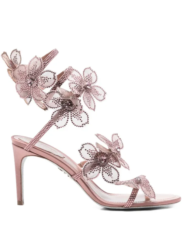 René Caovilla 80mm Peach Flower Sandals | Pink | FARFETCH CA