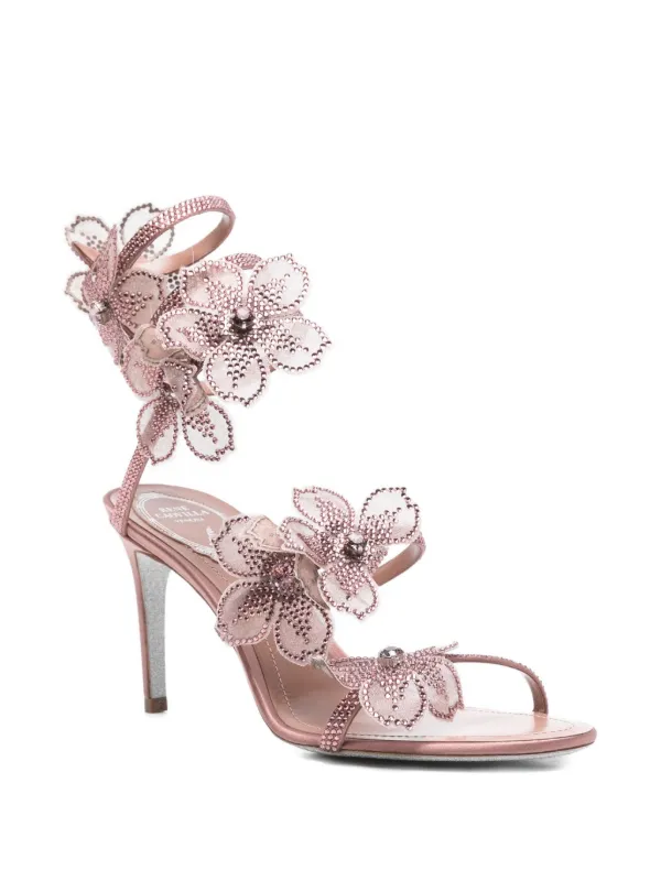 Rene Caovilla レネカオヴィラお花スネーク足首ピンク サンダルピンク René Caovilla 80mm Peach Flower Sandals | Pink | FARFETCH