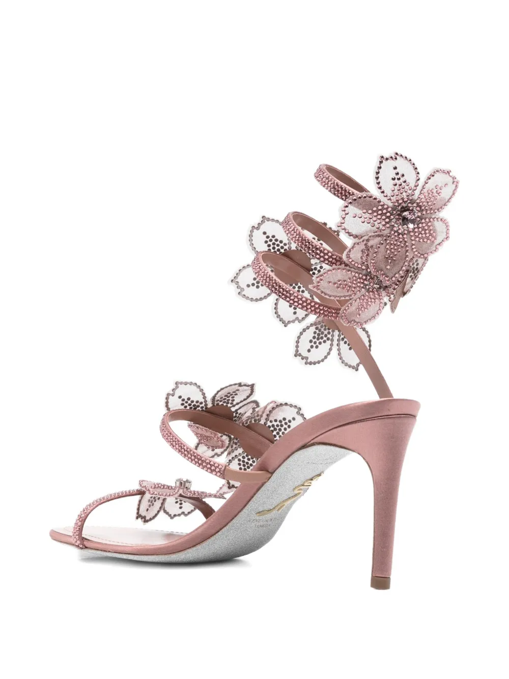 René Caovilla 80mm Peach Flower sandals Pink