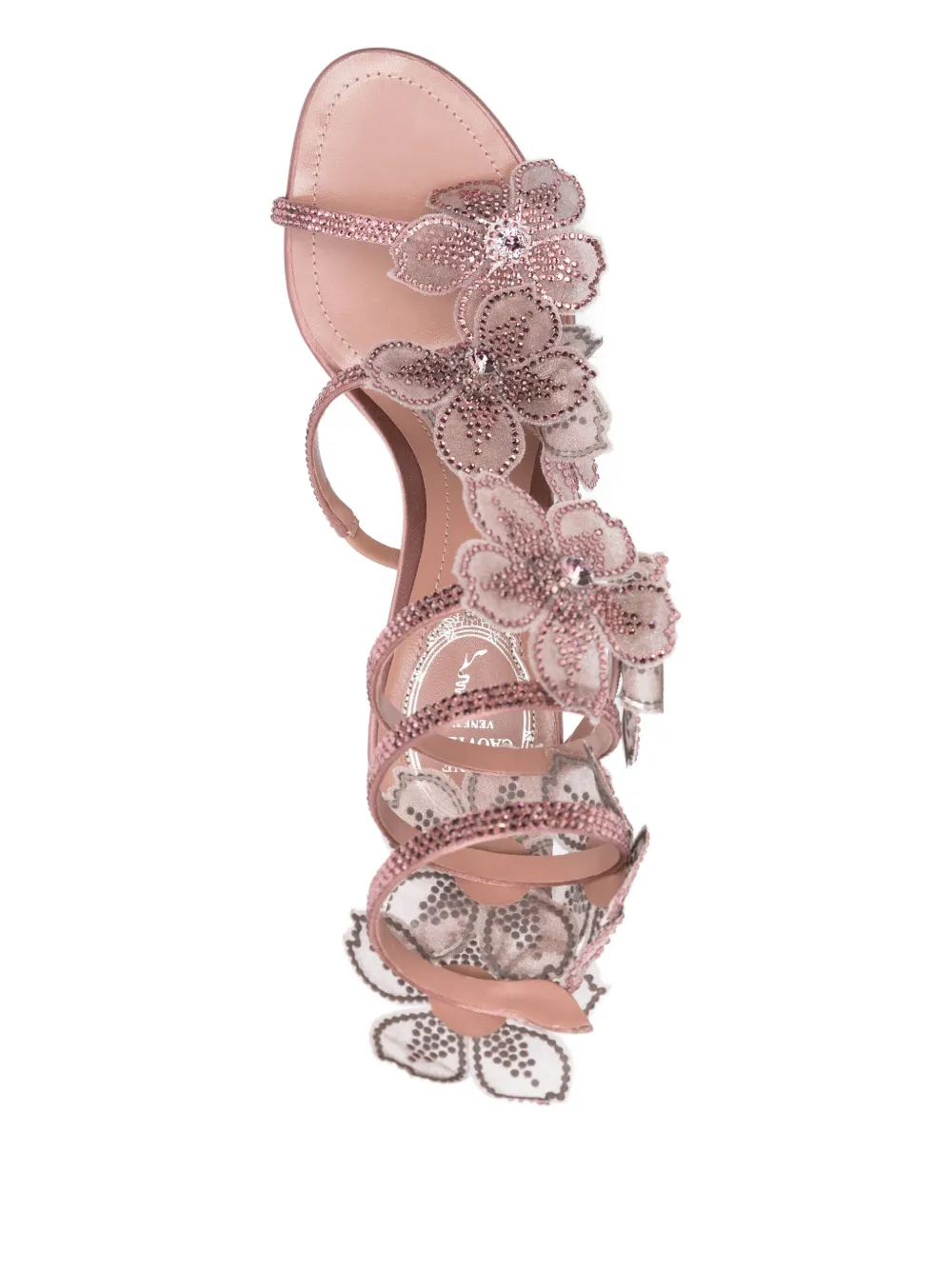 René Caovilla 80mm Peach Flower sandals Pink