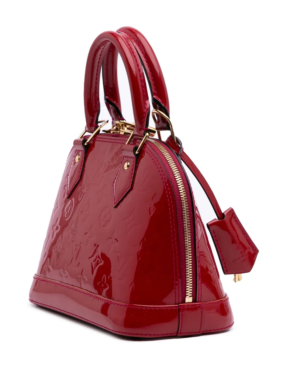 Pre-owned Louis Vuitton 2013 Monogram Vernis Alma Bb Satchel In Red