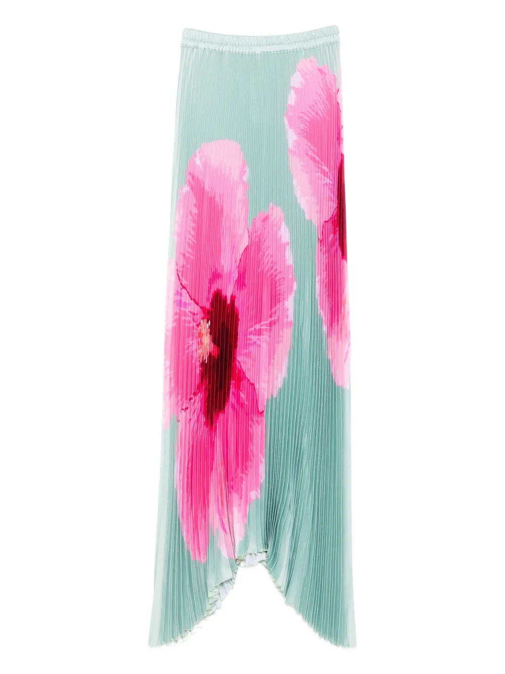 L'idée Bisous Pleated Floral Print Asymmetric Party Dress In Green