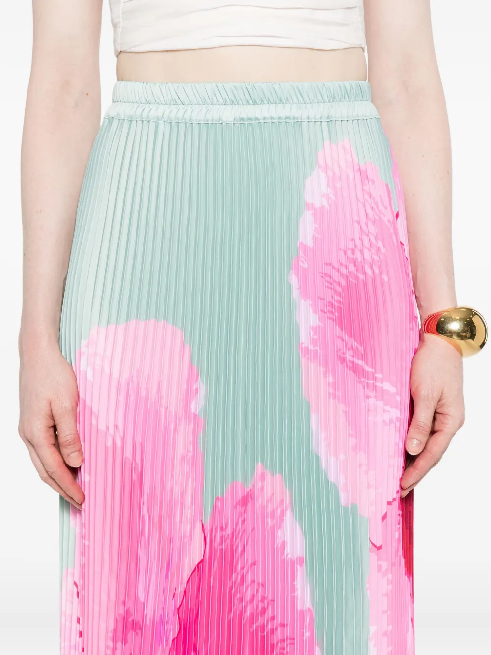 L'IDÉE Bisous geplooide asymmetrische jurk met bloemenprint Groen