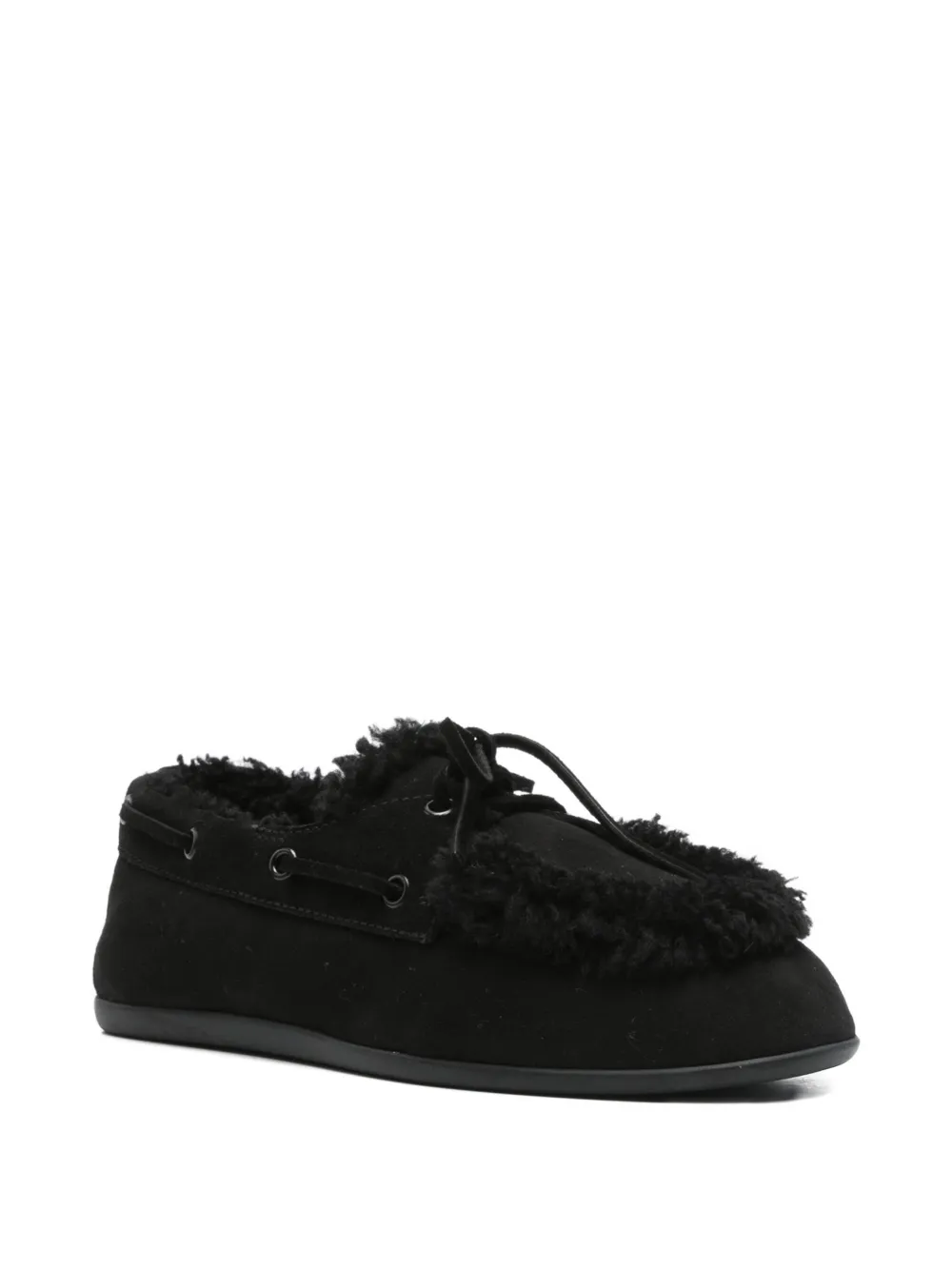 3juin boat-lace shearling-trimmed loafers Black