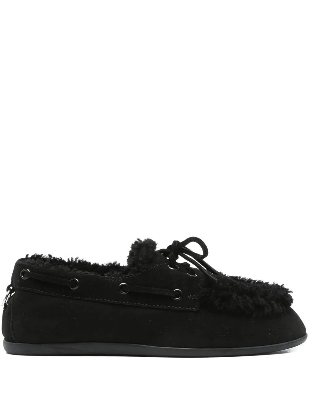 3juin boat-lace shearling-trimmed loafers Black