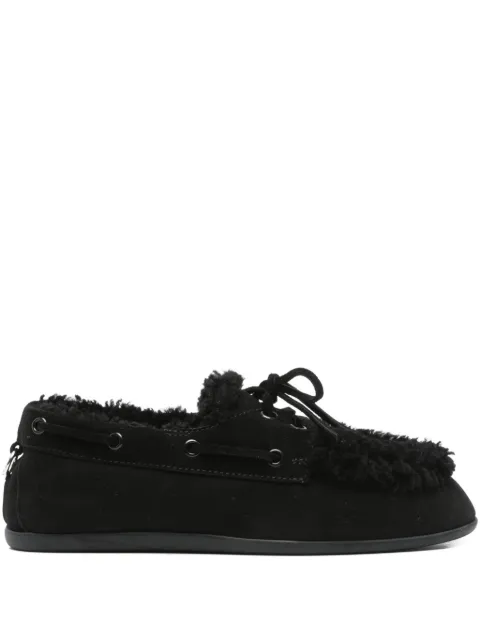 3juin boat-lace shearling-trimmed loafers