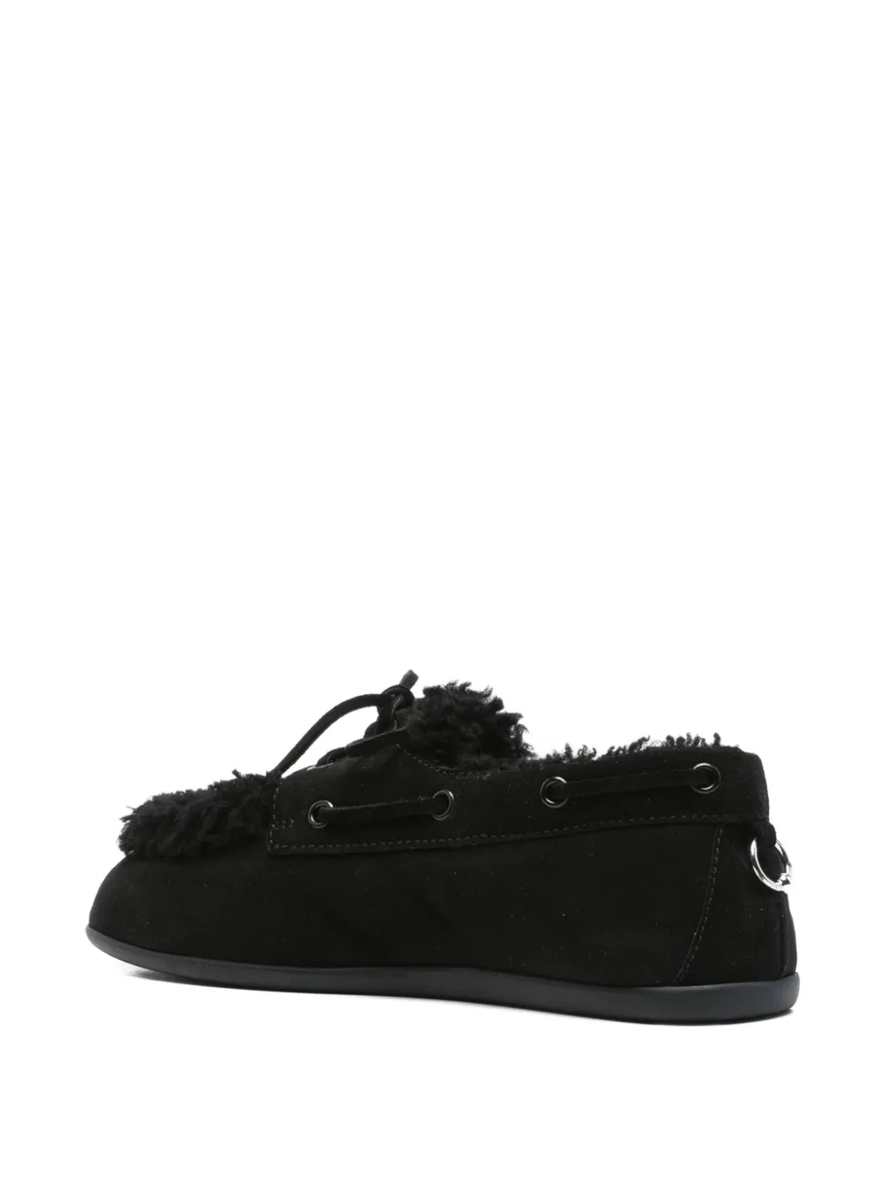 3juin boat-lace shearling-trimmed loafers Black
