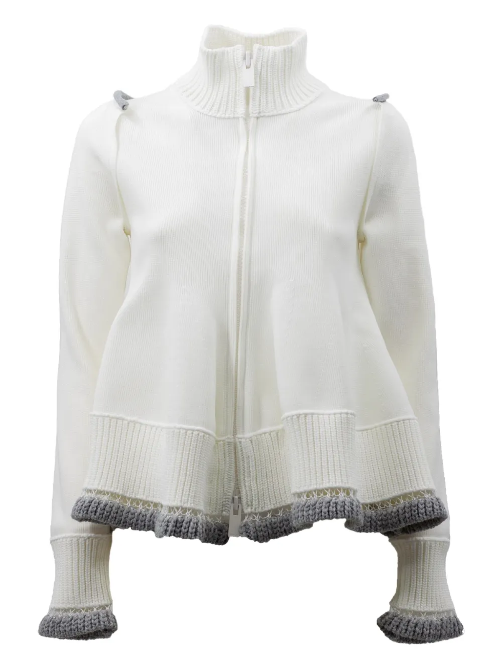 sacai high-neck ruffled-hem cardigan | White | Image 1