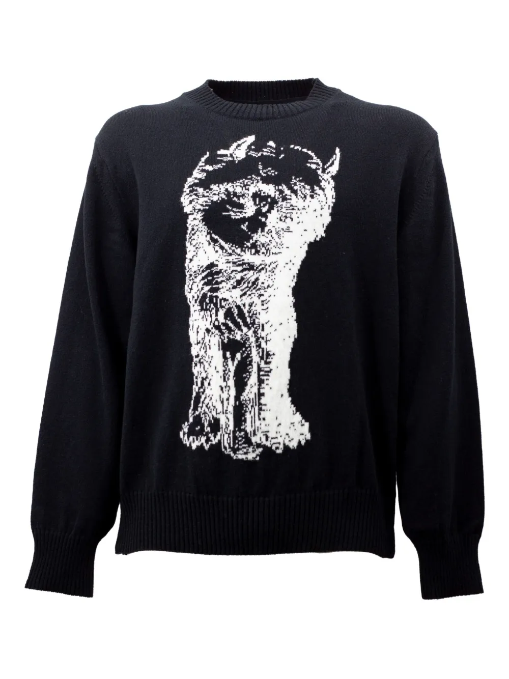 sacai cat-print crew-neck sweater | Black | Image 1