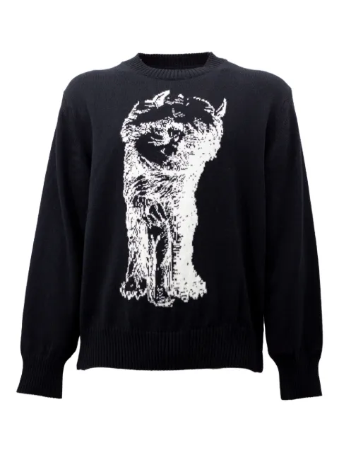 sacai cat-print crew-neck sweater 