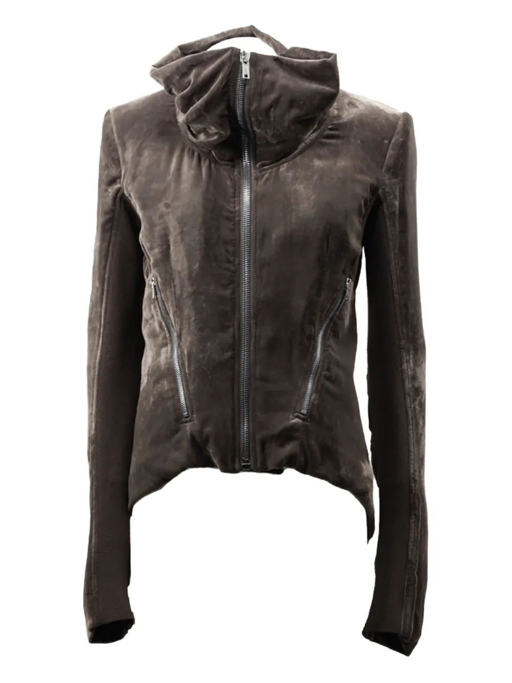 Rick Owens Velvet Zip-front Jacket In Brown