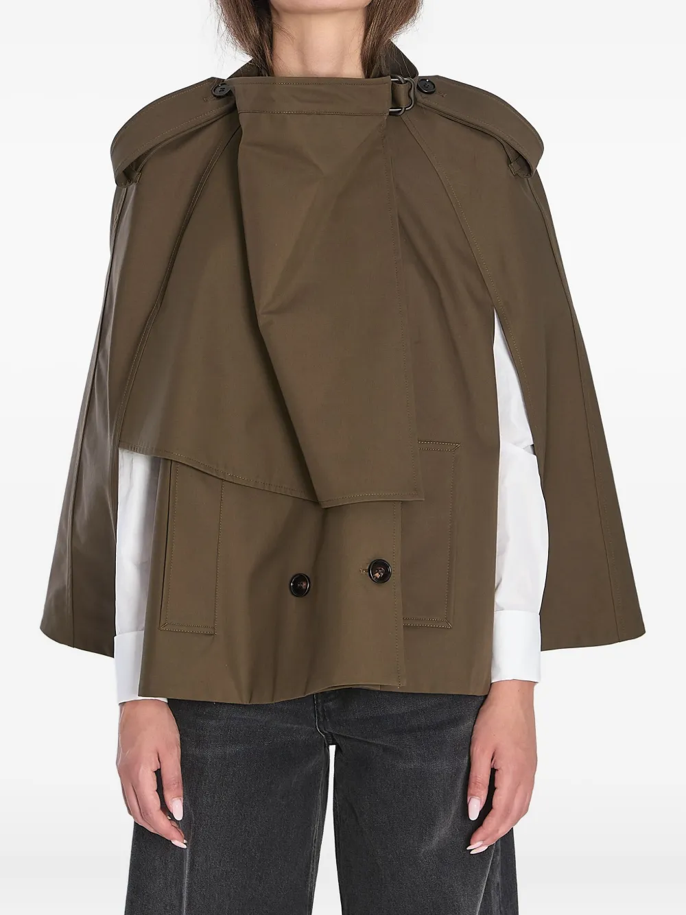 Burberry Juniper double-breasted epaulet cape Groen