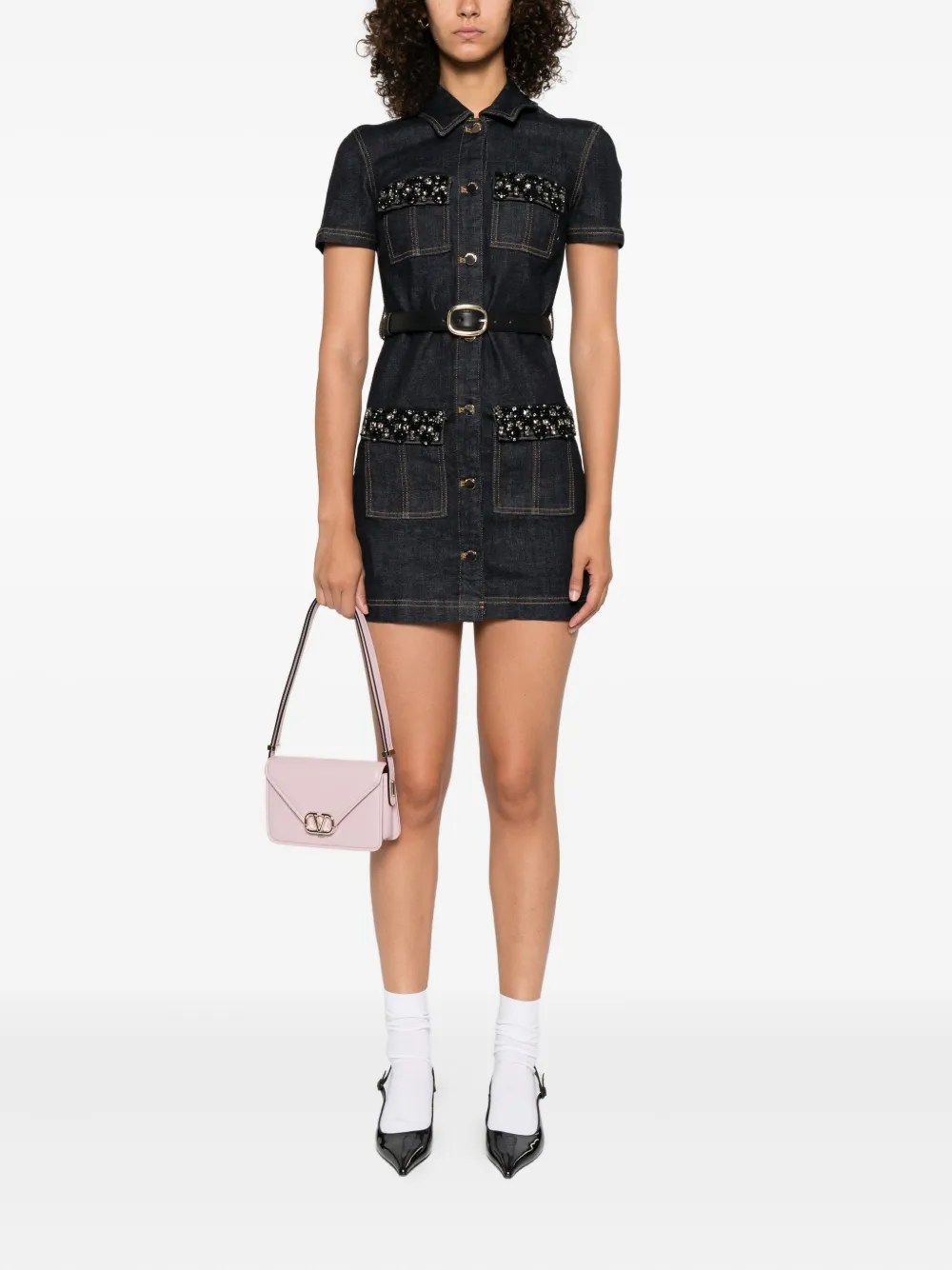 Self-Portrait Verfraaide denim mini-jurk - Blauw