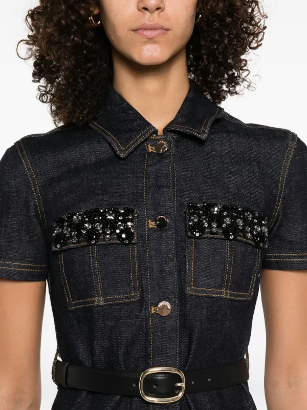 Self-Portrait Embellished Denim Mini Dress | Blue | FARFETCH PT