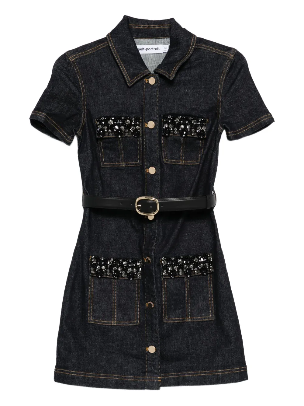 Self-Portrait Verfraaide denim mini-jurk Blauw