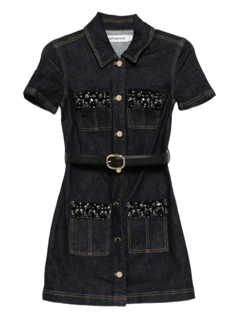 Self-Portrait embellished denim mini dress