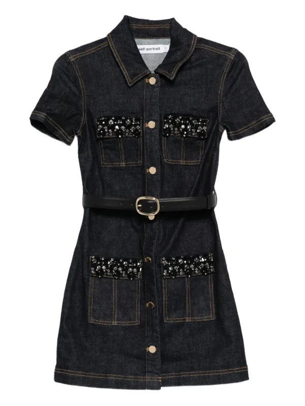 self portrait denim collared mini dress Self Portrait Denim Collared Mini Dress