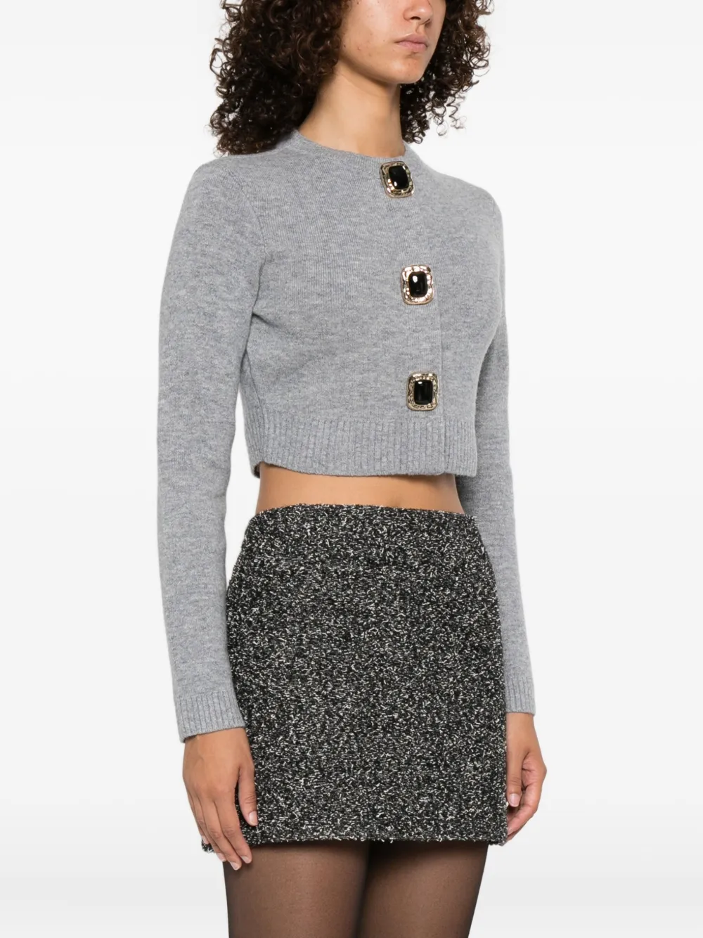 Self-portrait Embellished-button Cardigan In Gray