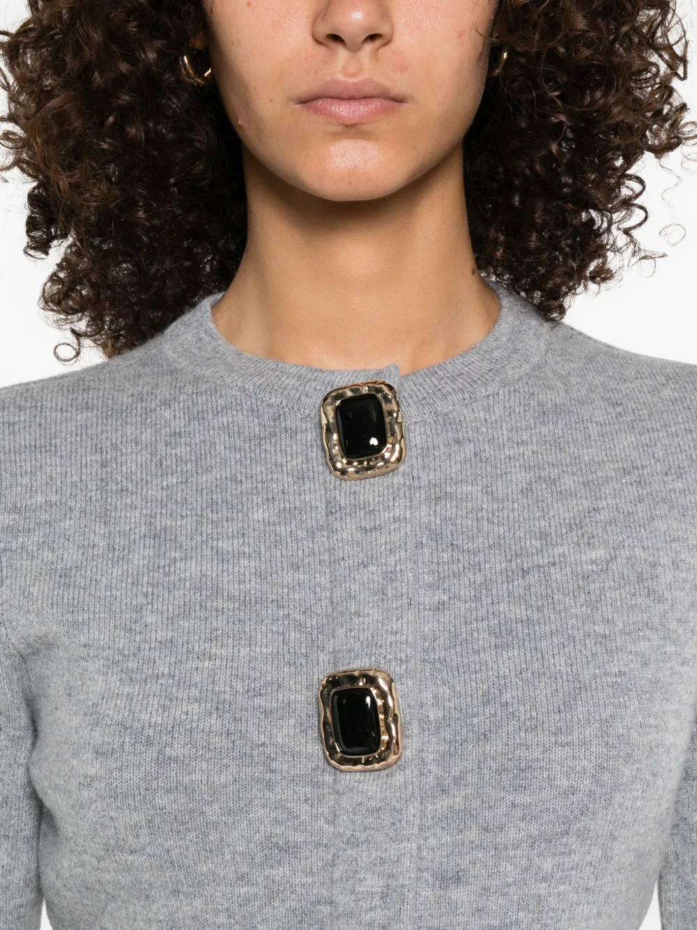 Self-portrait Embellished-button Cardigan In Gray