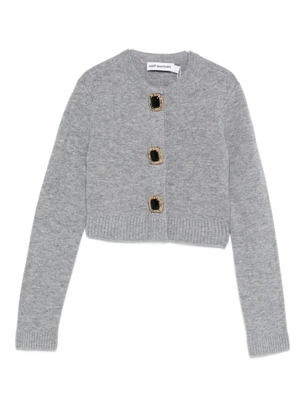 Self-portrait Embellished-button Cardigan In Gray