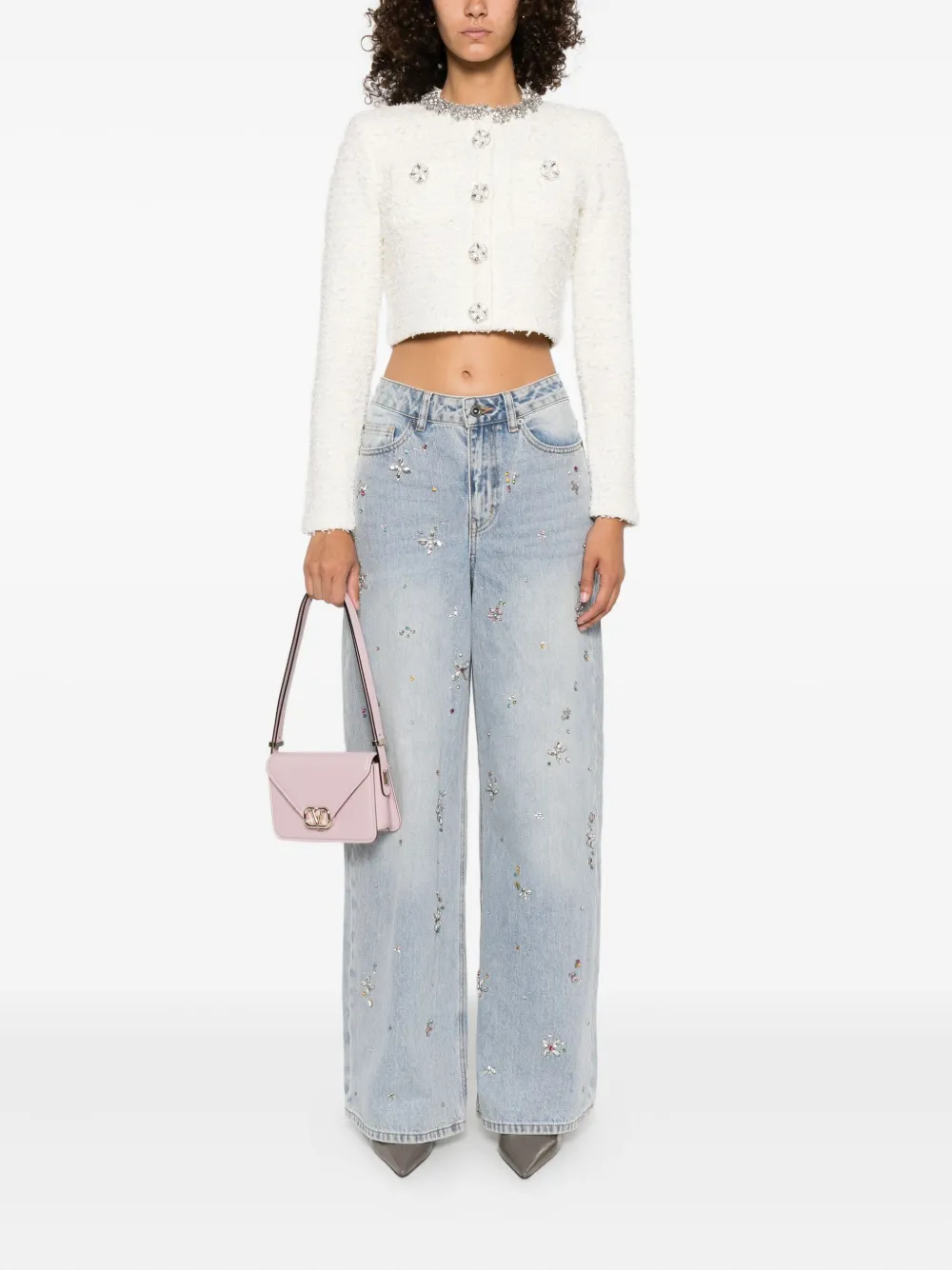 Self-portrait Embellished-buttons Cardigan In Neutral