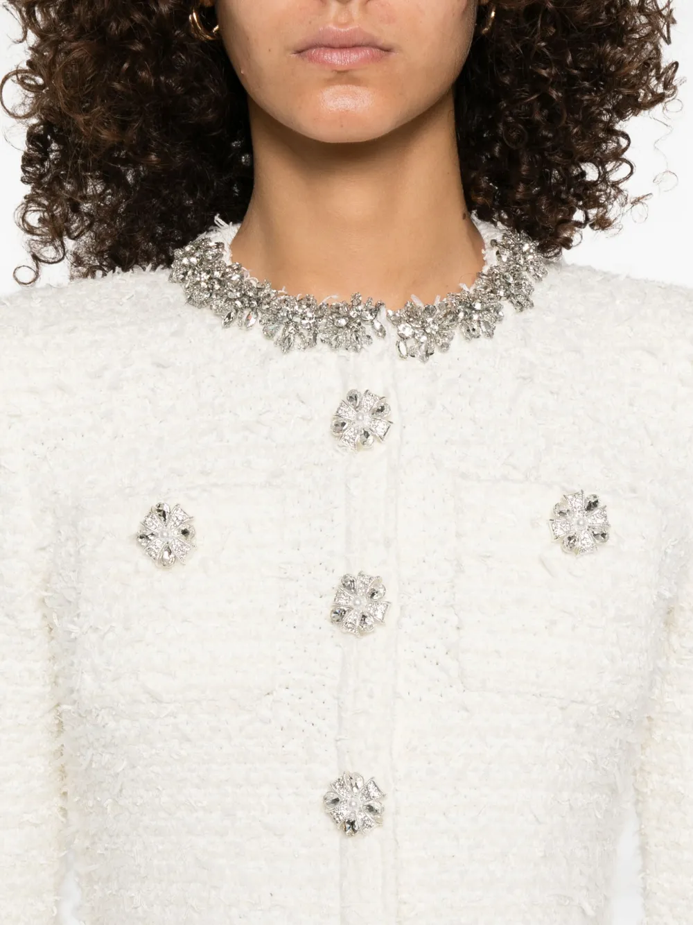 Self-portrait Embellished-buttons Cardigan In Neutral